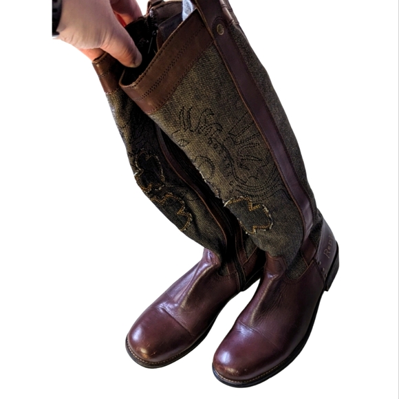 Replay sz40 (size 9)  zipper dragon embroidered canvas zipper riding boots VGUC - Picture 2 of 9